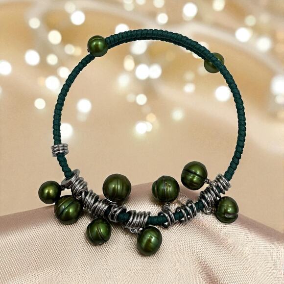 Honora Cultured Freshwater Pearl Bangle Bracelet Green Pearls - Picture 2 of 4